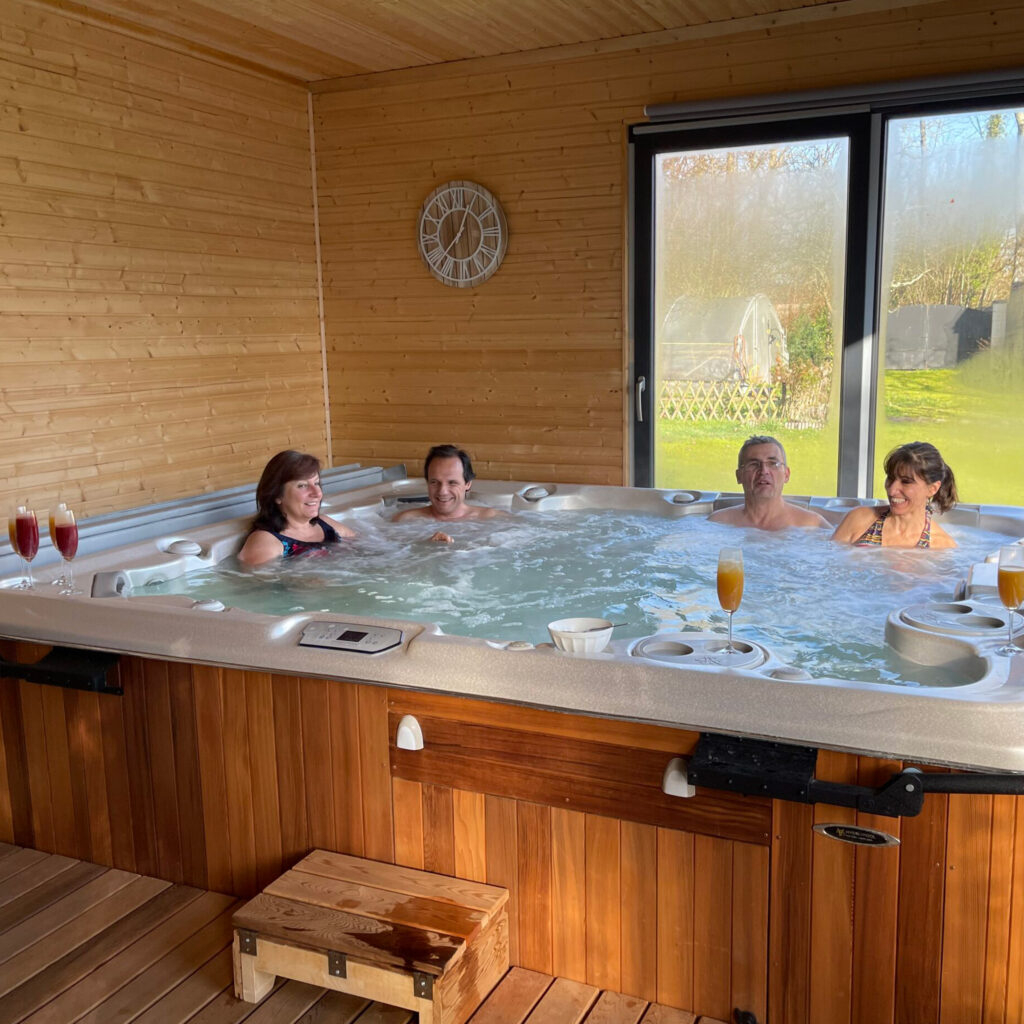 Spa Osélience : jacuzzi intérieur avec vue sur la nature