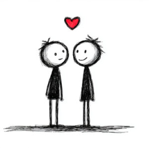 Illustration représentant un couple en lien, symbolisant l’écoute, la présence et le lien à l’occasion de la Saint-Valentin en couple.