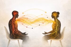 Illustration de la co-régulation entre deux systèmes nerveux dans une relation d’accompagnement inspirée de la théorie polyvagale en coaching