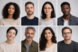 Portraits de personnes diverses illustrant la connexion sociale et la perception relationnelle dans la théorie polyvagale.